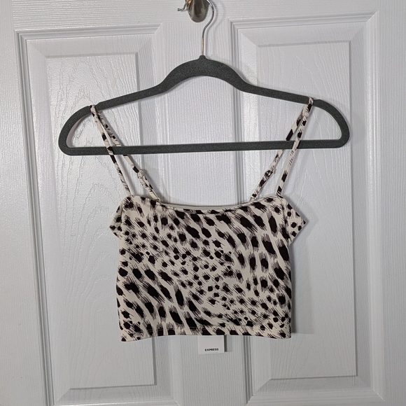 NWT Express Body Contour Compression Silky Square Neck Cropped Animal Print Cami - Picture 1 of 10